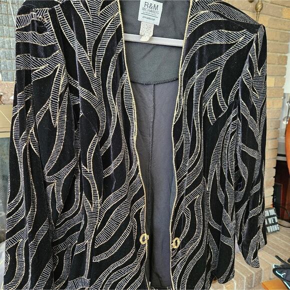 Vintage Embellished Black Velvet Jacket With and Silver with Gold Trim - Picture 5 of 16